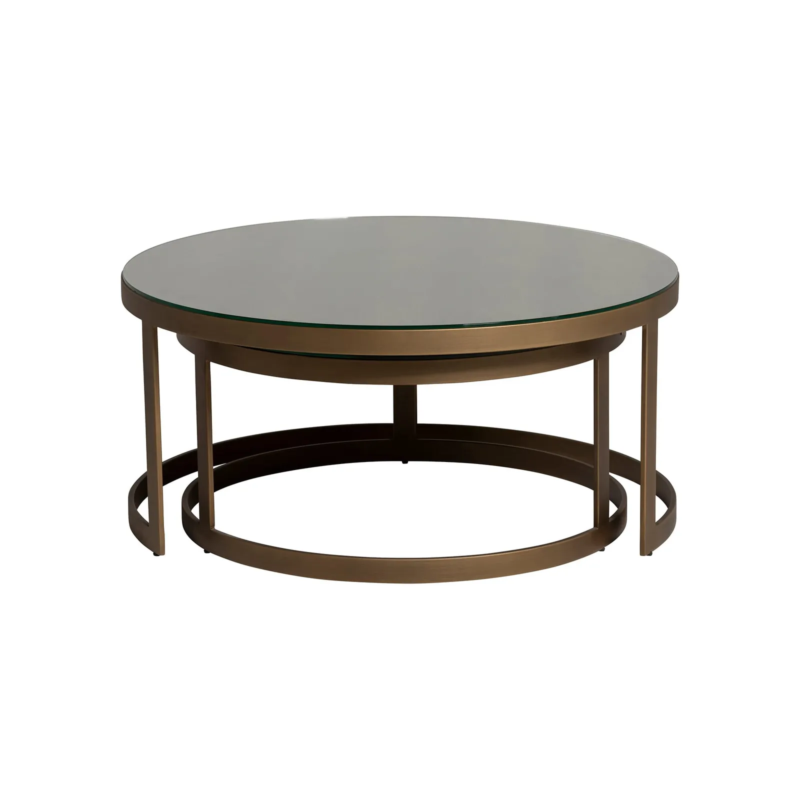 Nerina Set Of 2 Coffee Tables With Glass Top, Round, Gold Metal | Barker & Stonehouse 4