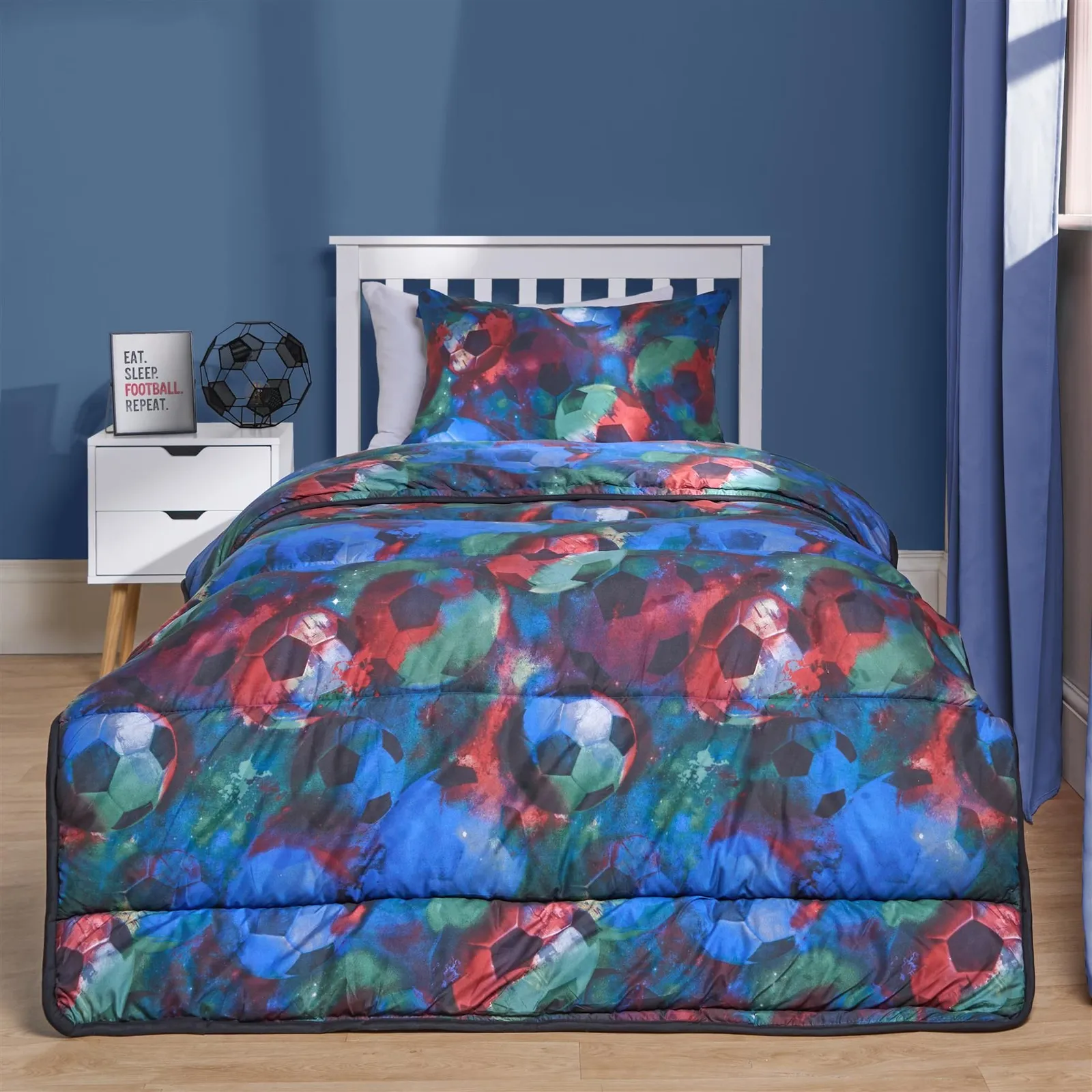 OHS Football Coverless 10.5 Tog Duvet Pillowcase Quilted Set Bed Cover in Dark Navy