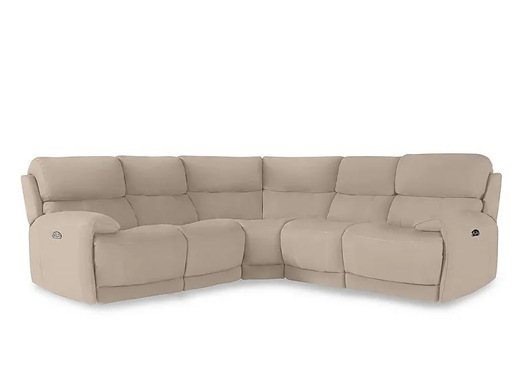 Link Leather Large Power Recliner Corner Sofa with Power Headrests - BV Pebble