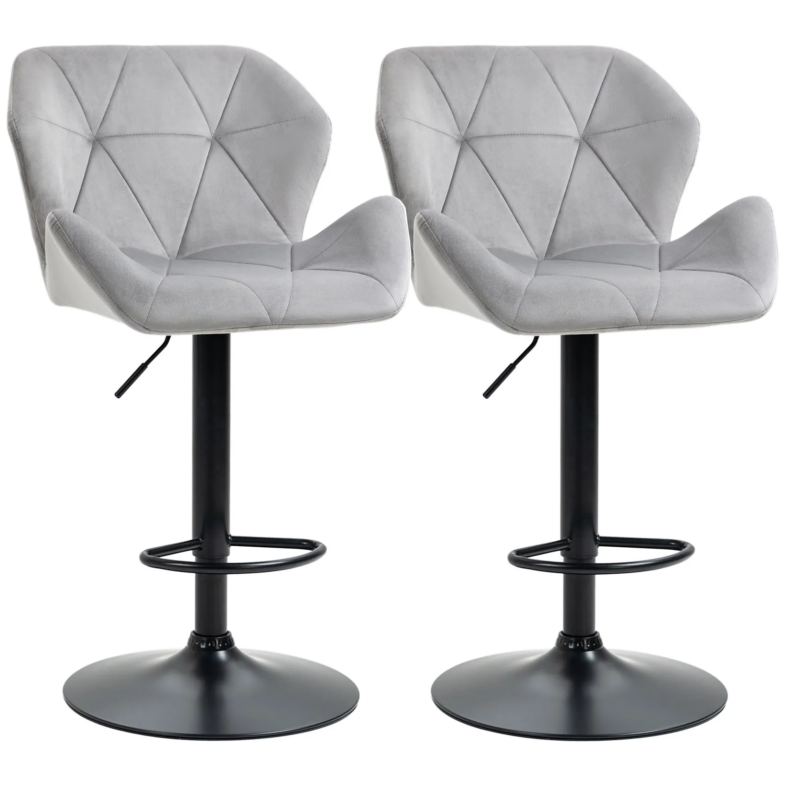 HOMCOM Of 2 Luxurious Velvet-Touch Bar Stools w/ Metal Frame Footrest Base in Grey 2