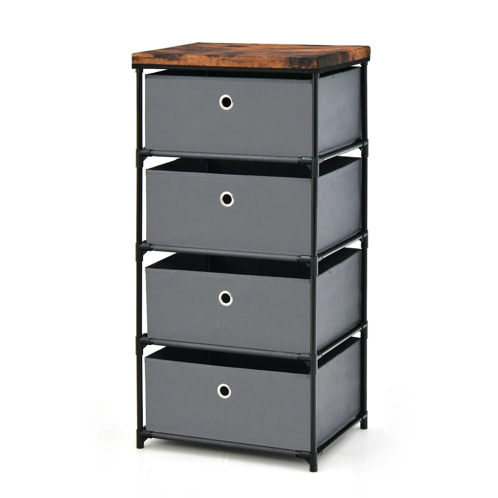 Costway 4 Drawer Fabric Dresser Storage 4-Tier Organizer Tower Dresser Nightstand w/ Drawers in Grey 4