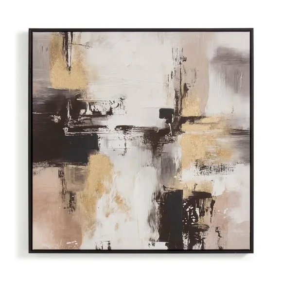 Abstract Global Gold & Neutral Framed Canvas 3