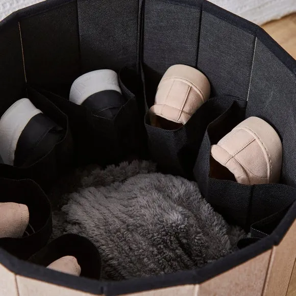 Faux Linen Round Ottoman 2