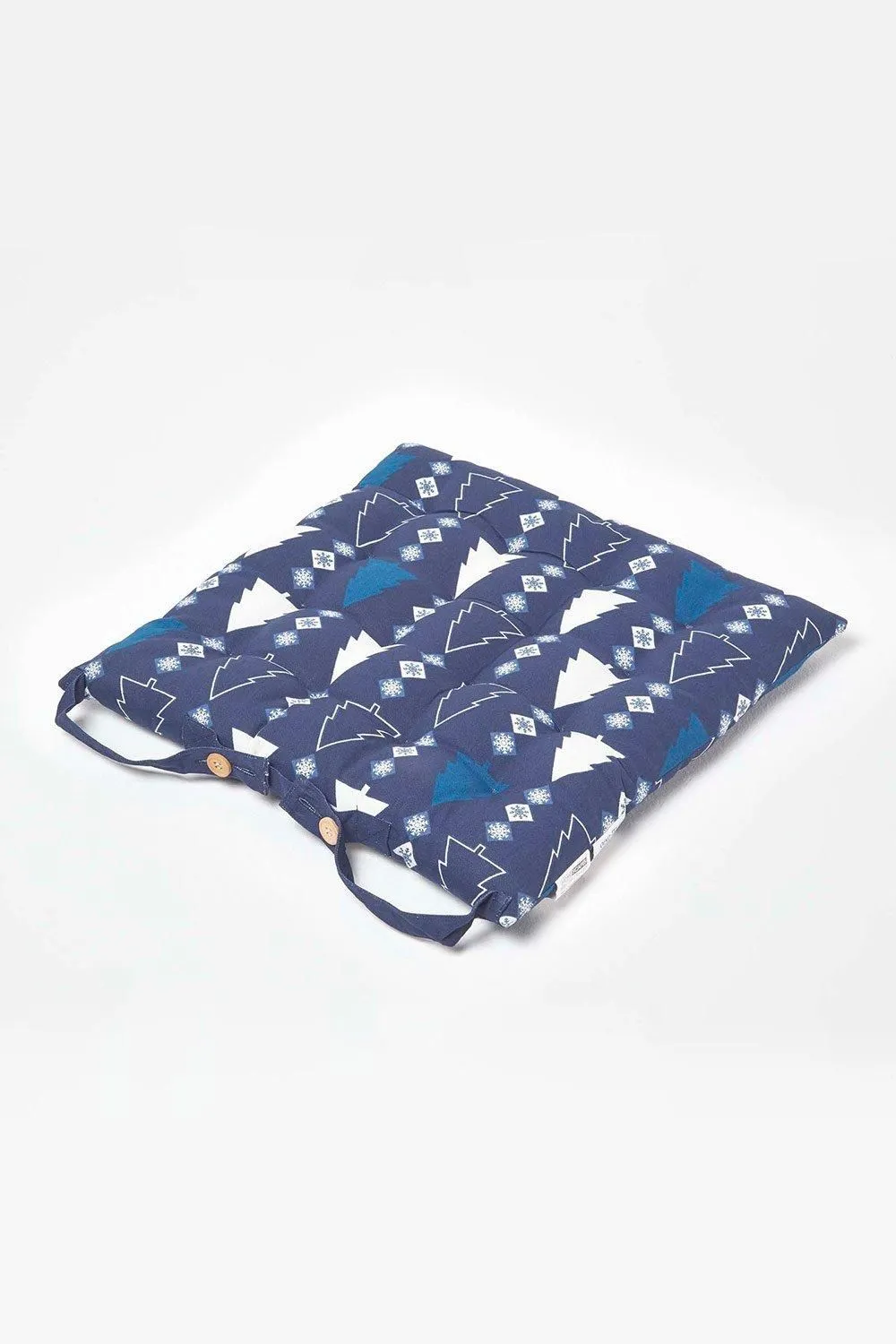 Homescapes 4 Pack Seat Pads Luxury Cotton Christmas Blue Winterland Indoor Outdoor Cushion 2