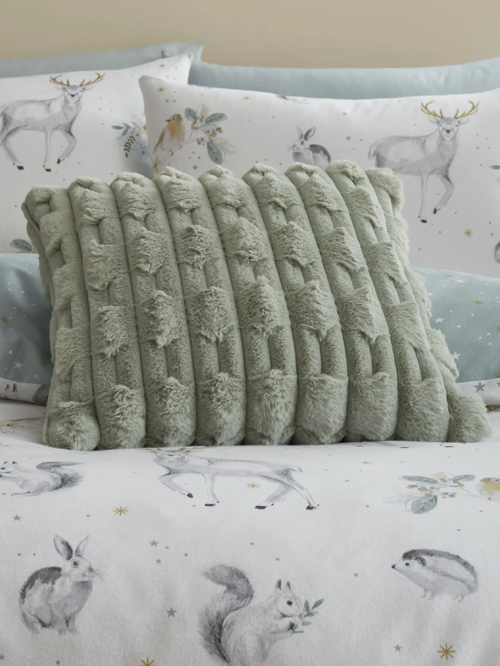 Bianca 'Carved Faux Fur' Cushion in Green 1