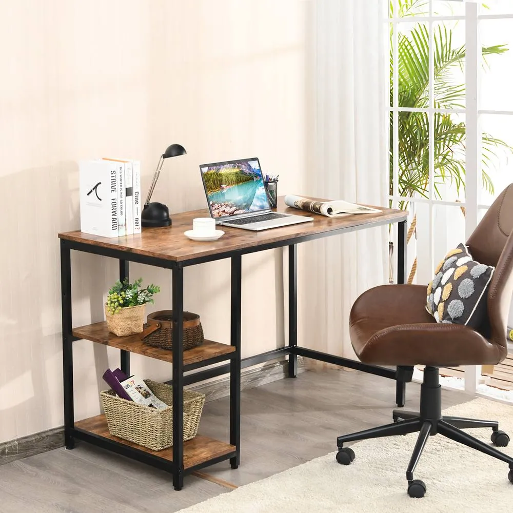 Costway 120x60cm Computer Desk Industrial Writing Table w/Storage Shelves in Brown