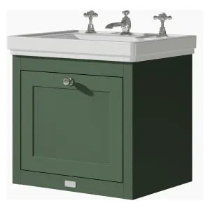 Bayswater Hartleigh Hunter Green Traditional Wall HUng Vanity Unit & 3 Tap Hole White Recessed Basin - 500mm 2