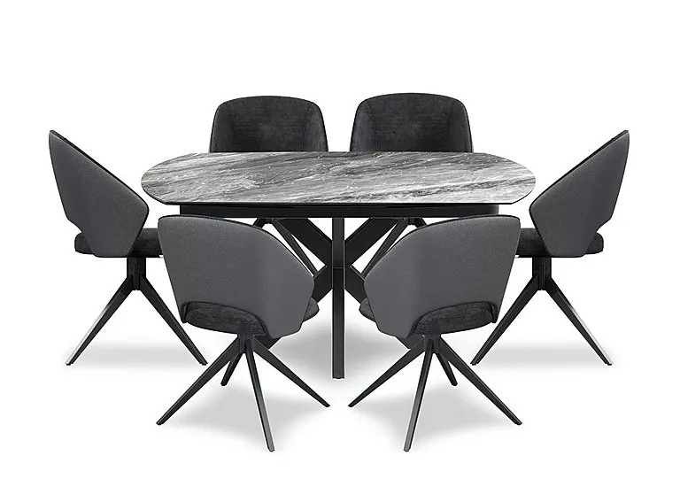 Raul 160cm Eramosa Swivel Extending Dining Table and 6 Fabric Swivel Chairs - Anthracite