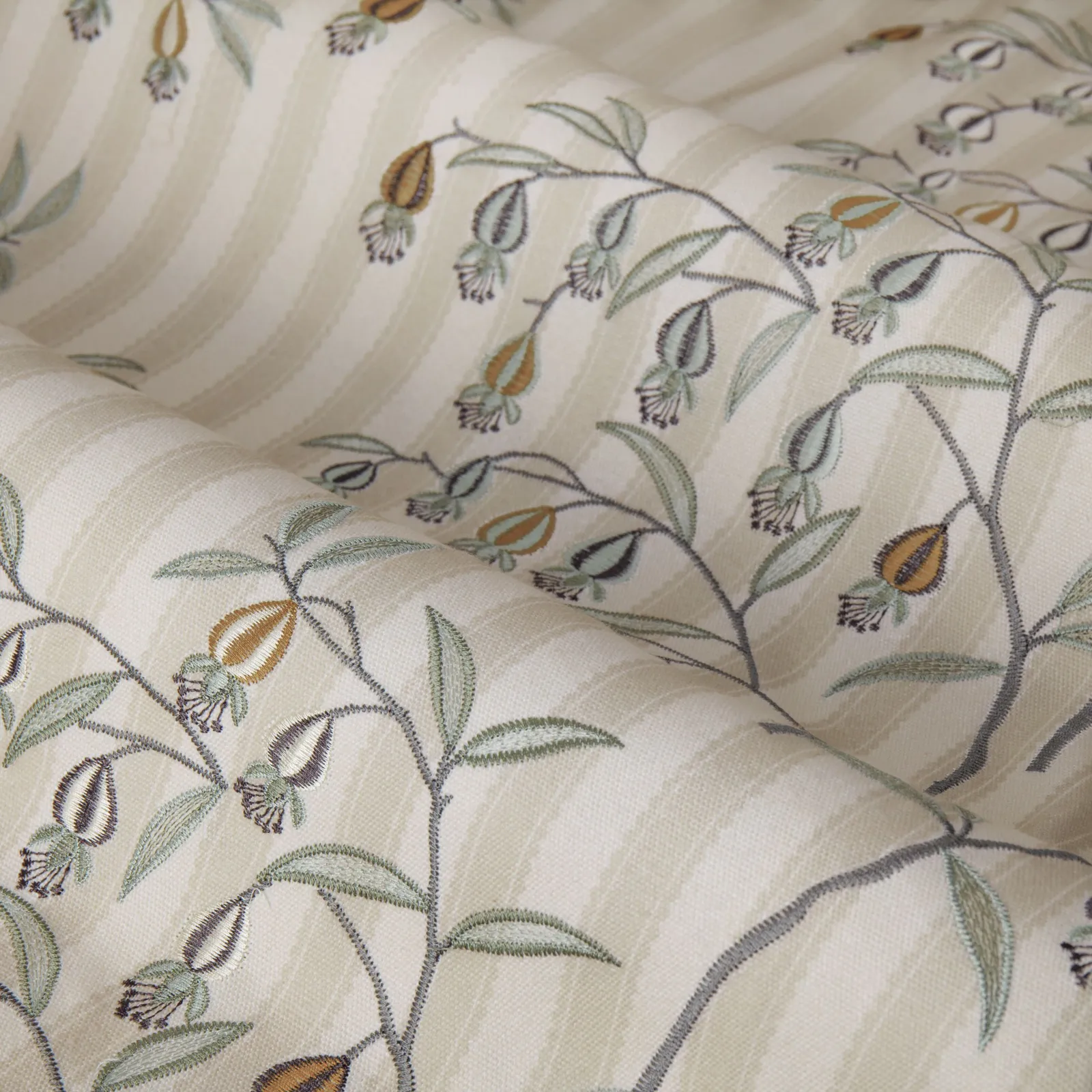 Sanderson Chinese Lanterns Embroidered Room Darkening Pencil Pleat Curtains in Beige 5