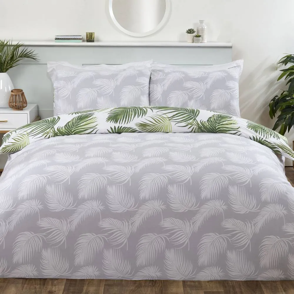 Smart Living Polycotton Floral Palm Print Reversible Duvet Cover With Pillowcase in Green 2