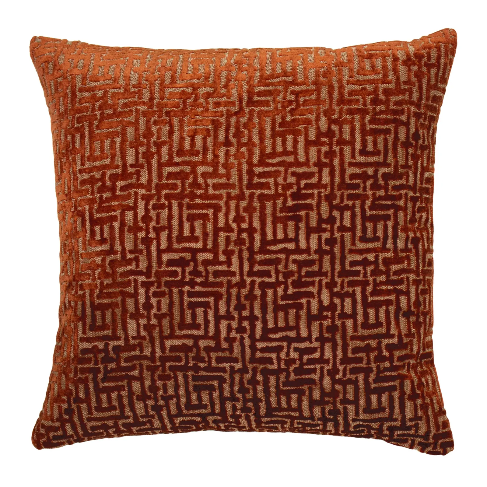 Paoletti Delphi Maze Cut Velvet Cushion in Orange 2