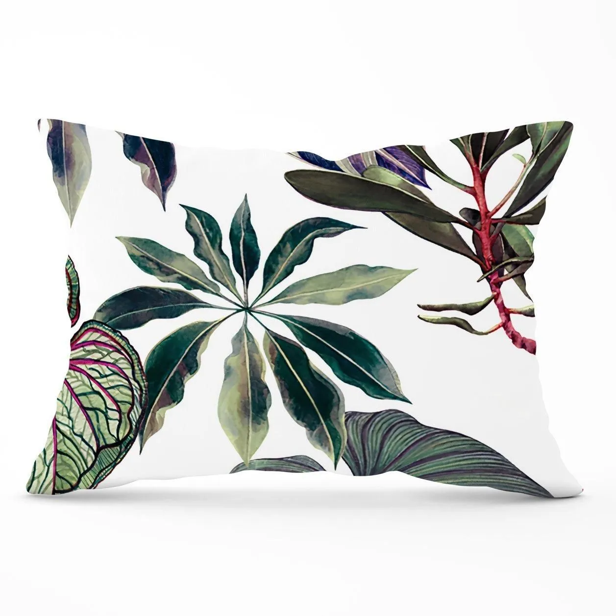 Warren Reed - Designer Watercolor Tropical Leaf Cushions in Green