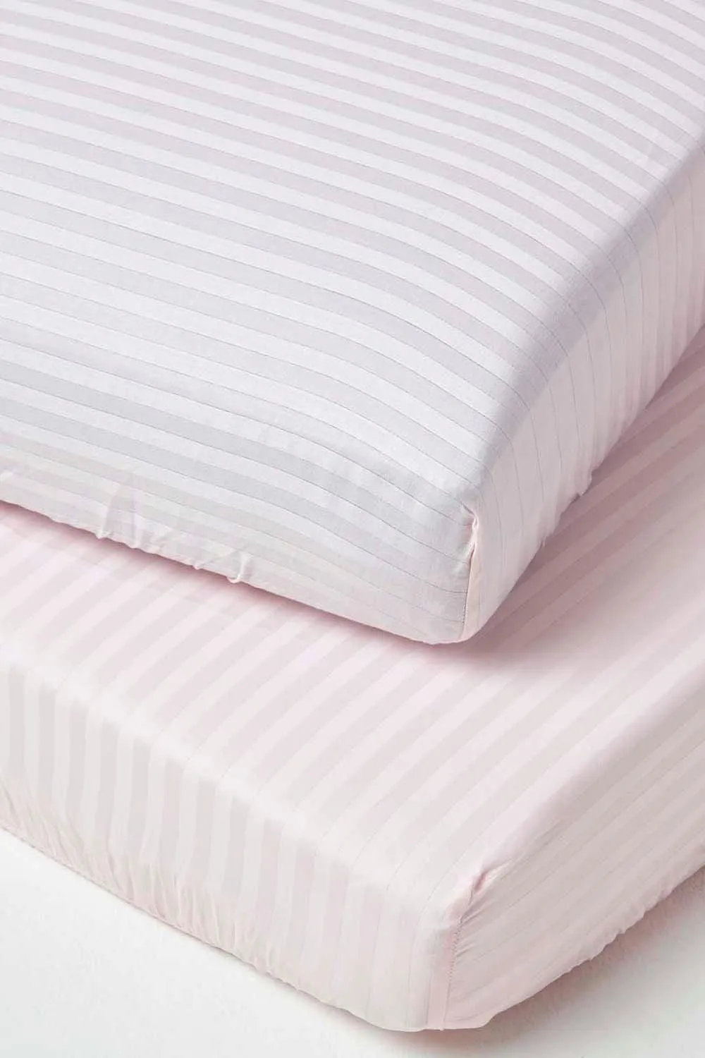 Homescapes Cotton Stripe Fitted Cot Sheets 330 Thread Count, 2 Pack in Pink