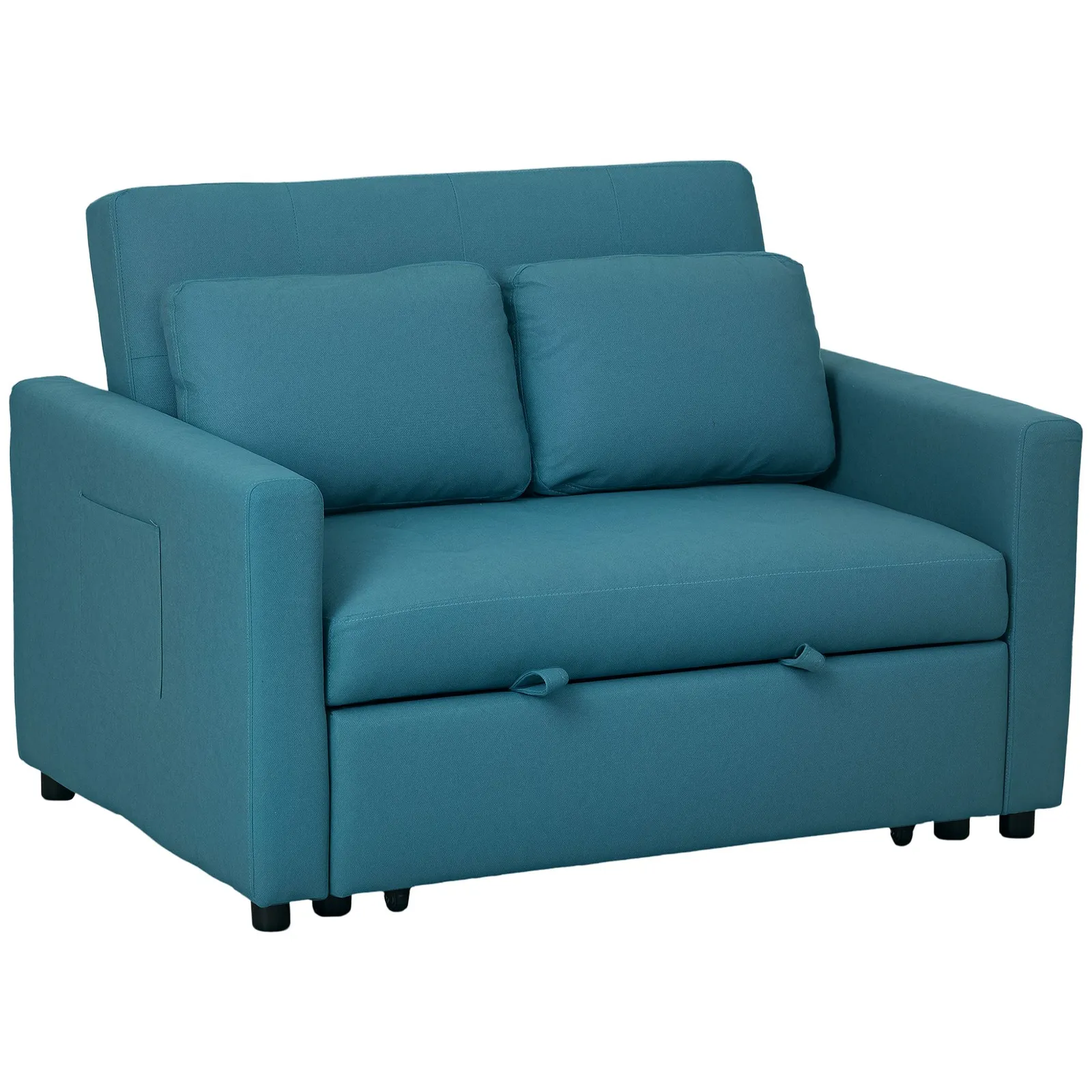 HOMCOM 2 Seater Sofa Bed Convertible Bed Settee with Cushions, Pockets in Blue 2
