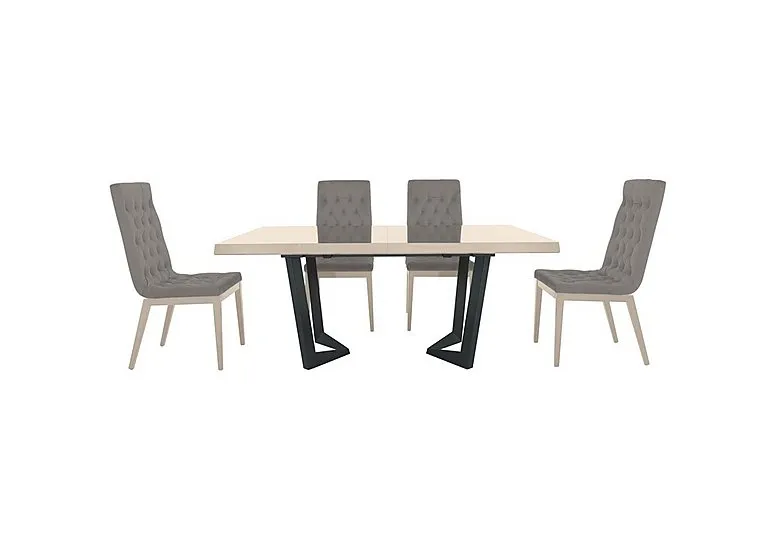 Palazzo 160cm Extending Dining Table in Sand Birch with 4 Capitonne Buttoned Chairs - Scarlet Silver