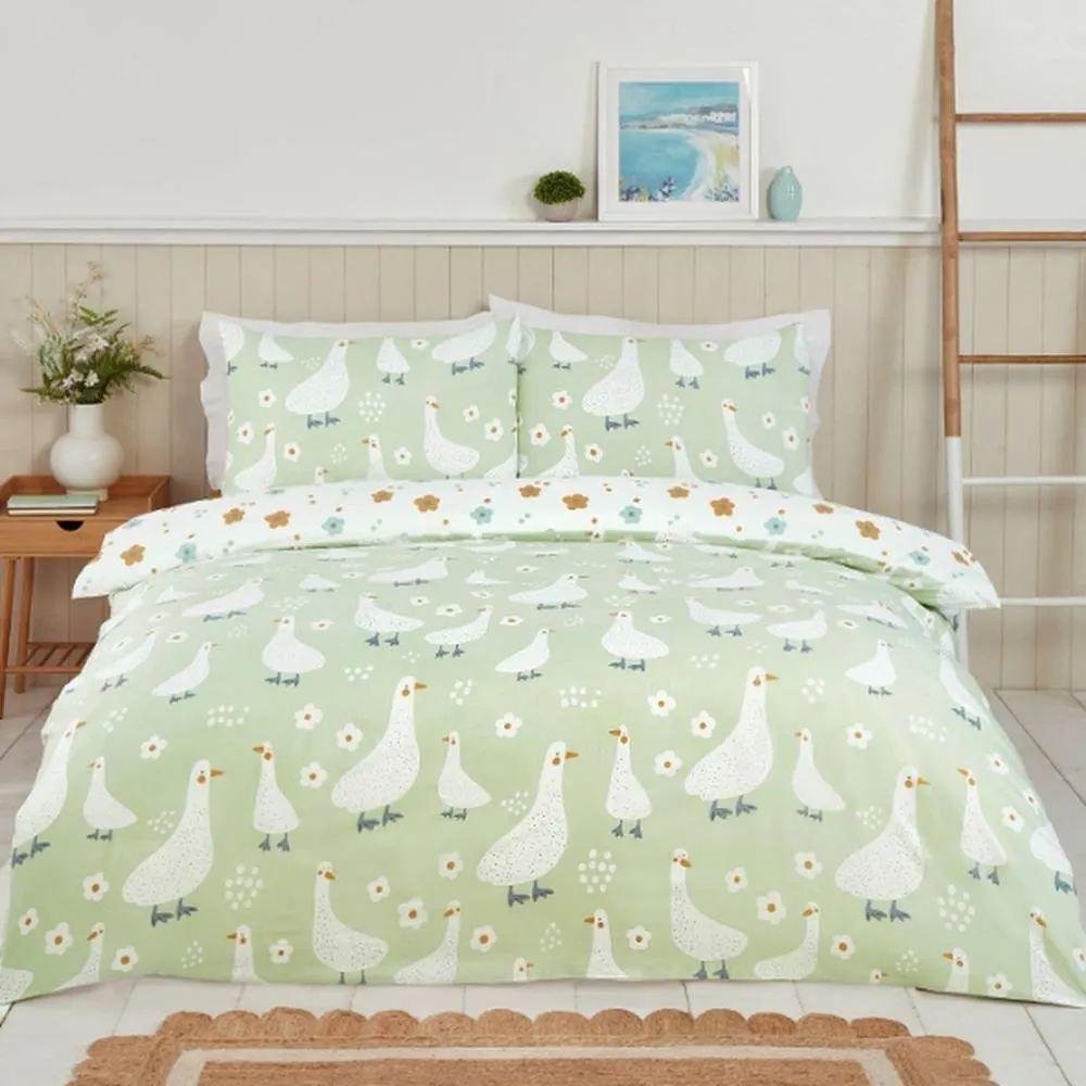 Rapport Home Jemima Duck Microfibre Duvet Cover Set with Pillowcase in Green