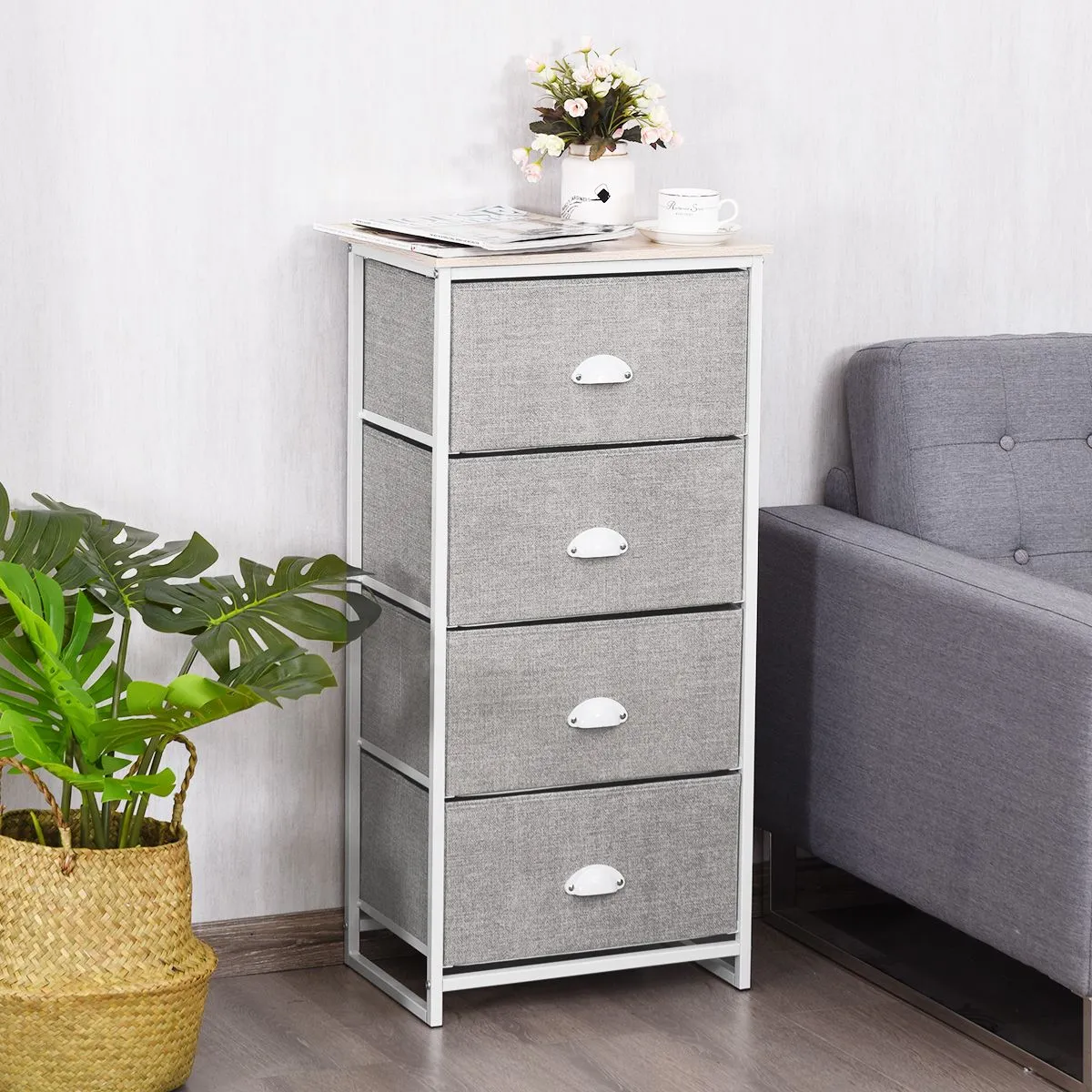 Costway 4-Drawer Fabric Dresser Metal Frame Chest of Drawers Nightstand 6
