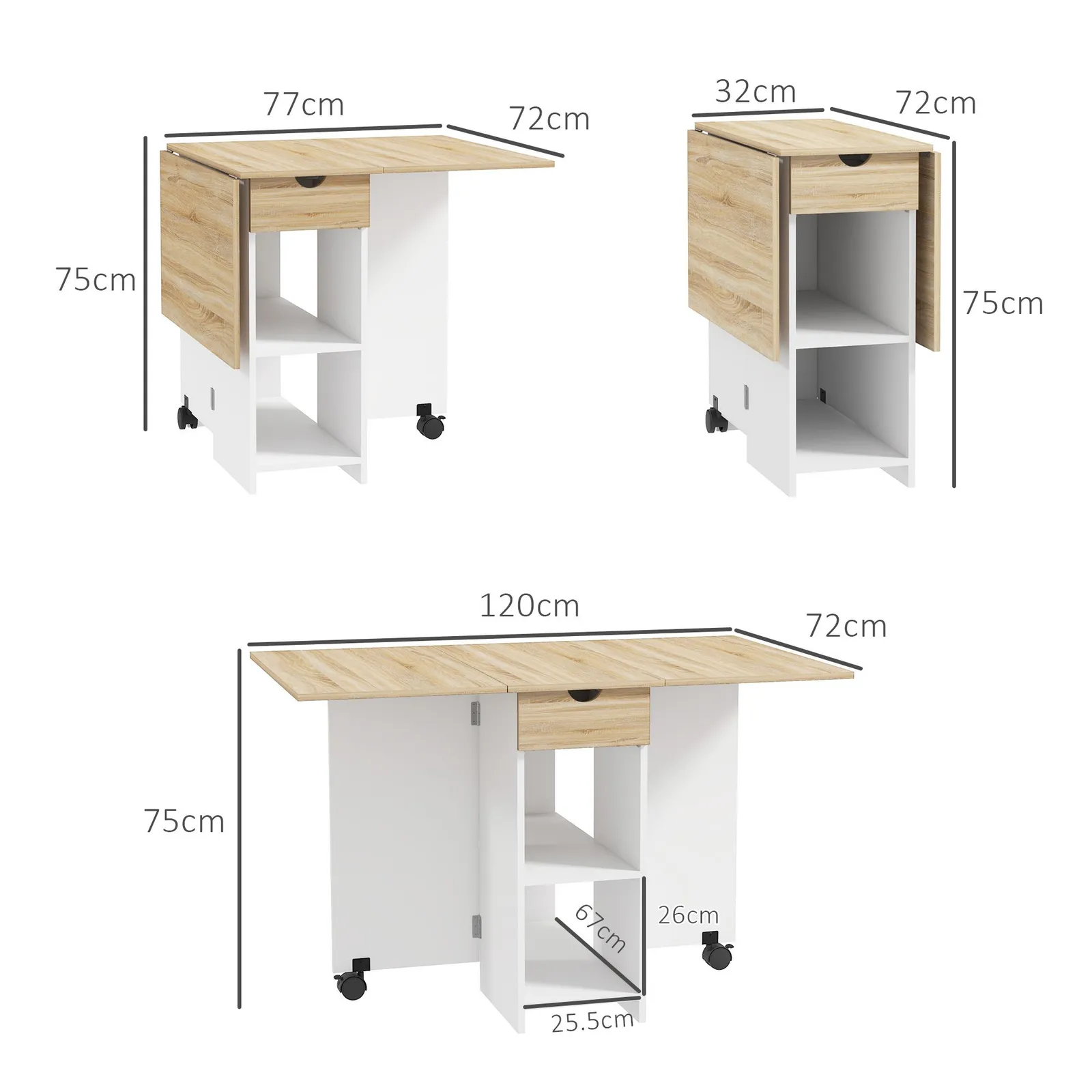 HOMCOM Foldable Dining Table, Drop Leaf Table with Storage for Kitchen in Light Oak 3