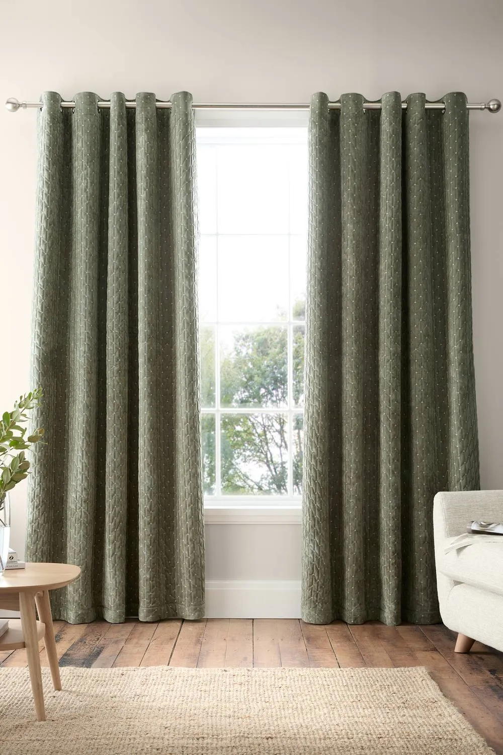 Bianca 'Attica Velvet' Blackout Eyelet Curtains in Green 1
