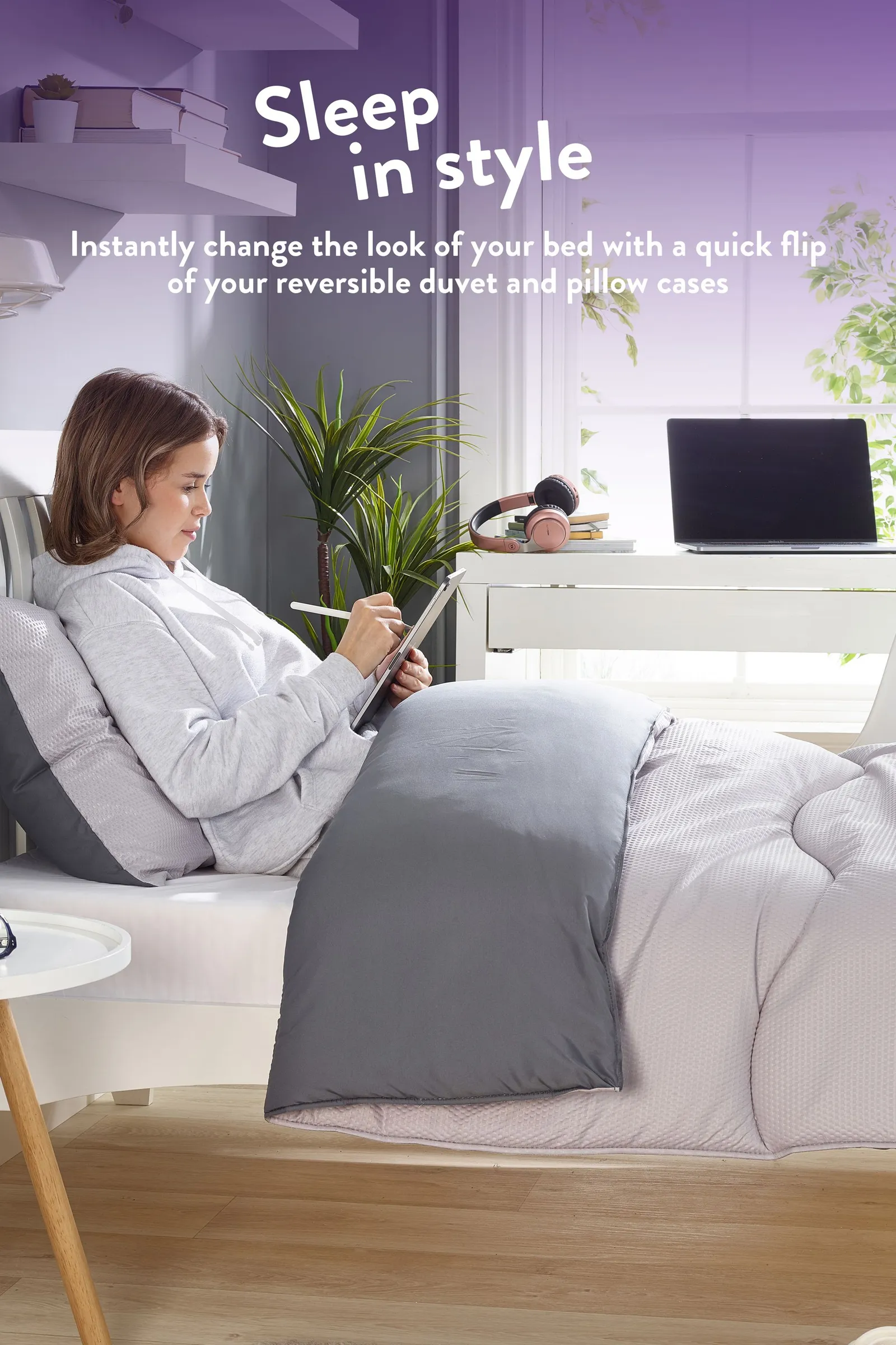 Slumberdown Back to Uni Embossed Waffle 10.5 Duvet, 2 Medium Pillows in Grey 5