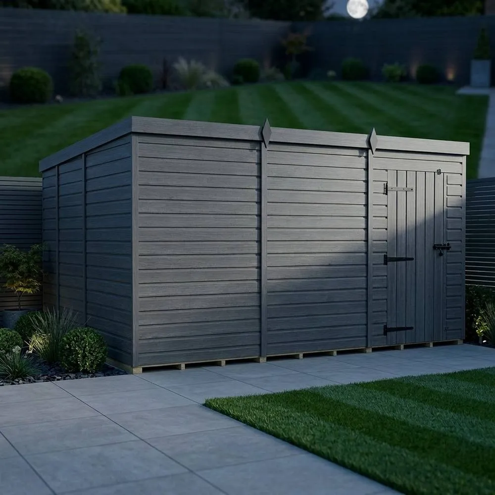 Buttercup Farm 12ft x 9ft Composite Pent Garden Shed Single Door No Windows in Grey 3