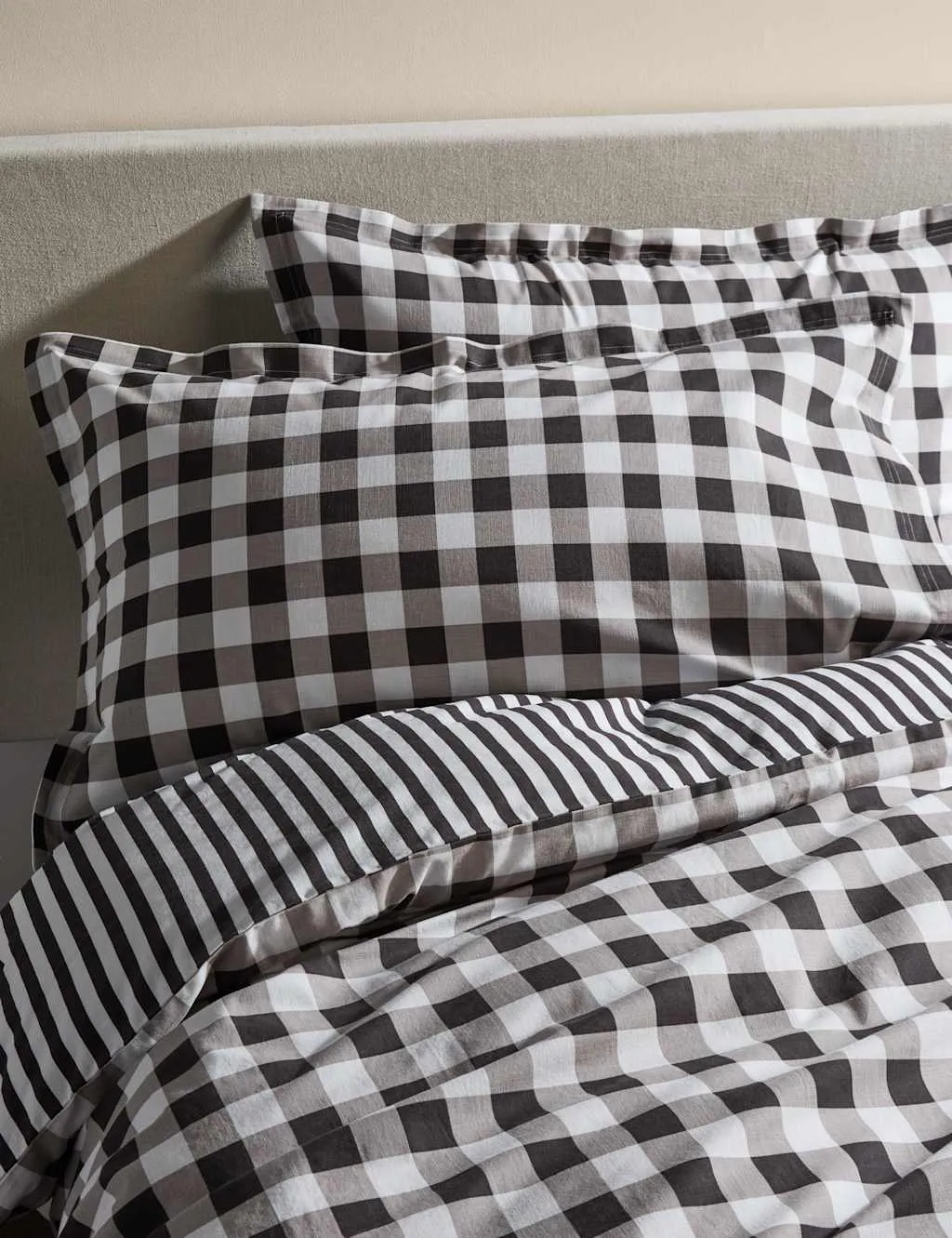 M&S Pure Cotton Gingham Bedding Set Black