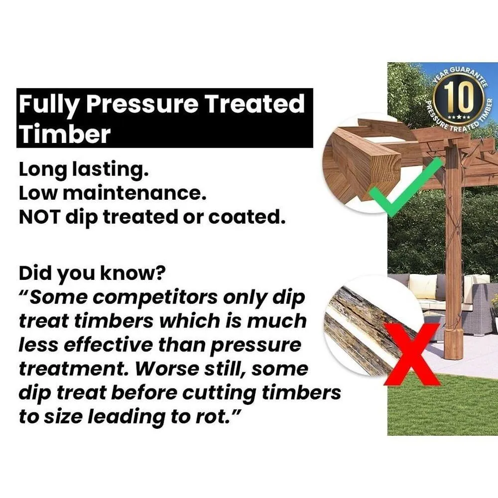 Dunster House Wooden Pergola 3x3m Pressure Treated Heavy Duty Leviathan in Brown 4