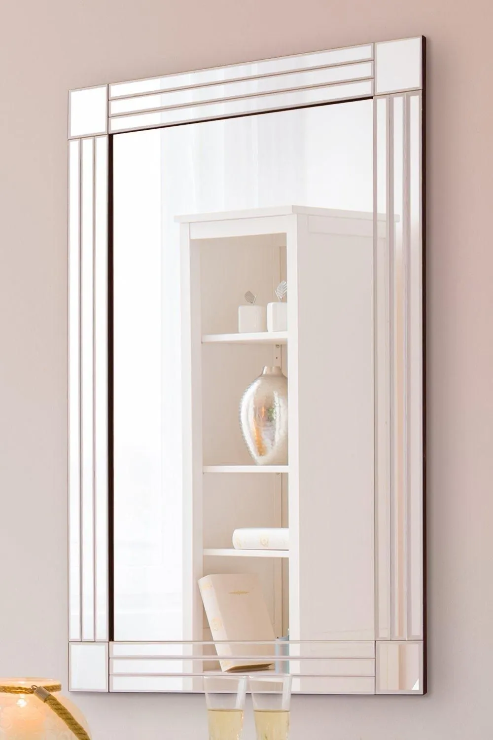 MirrorOutlet 'Milton' All Glass Bevelled Square Corner Wall Mirror 90 x 60 CM in Clear