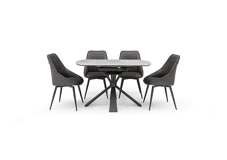 Crete Round Swivel Extending Dining Table and 4 Faux Leather Swivel Chairs