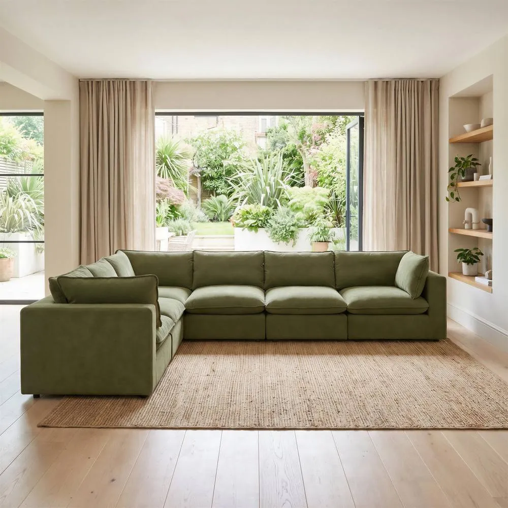 FurnitureboxUK Echo Linen-Look Fabric 5 Seater L-Shaped Modular Corner Sofa in Green 2