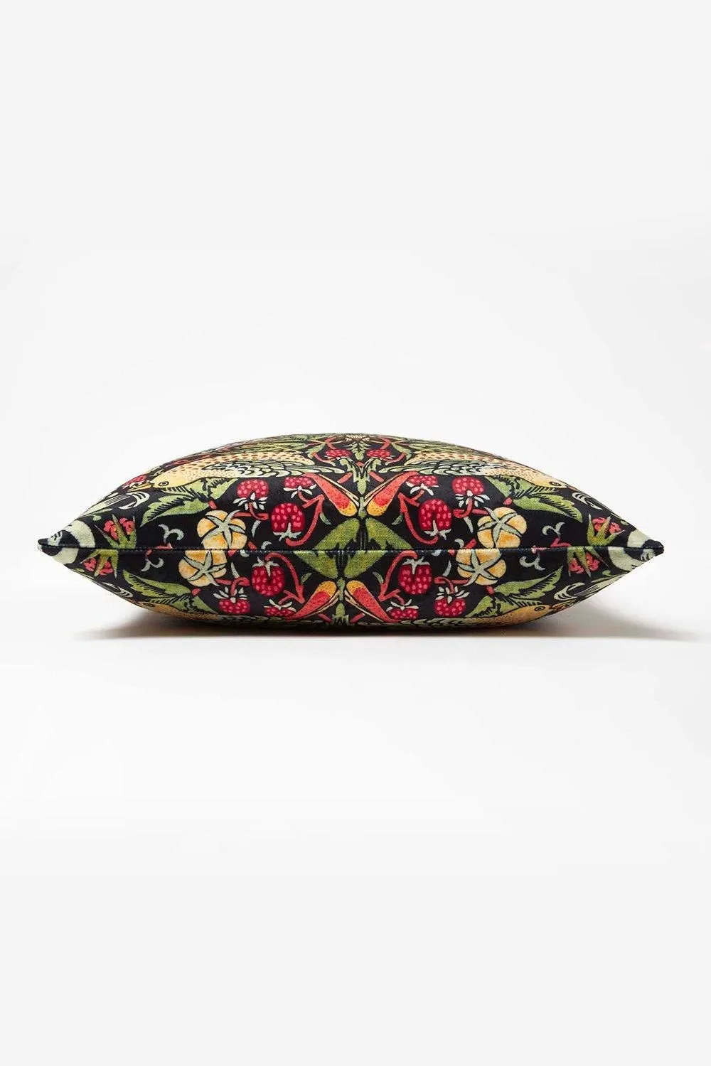 Homescapes William Morris Strawberry Thief Velvet Cushion in Black 4