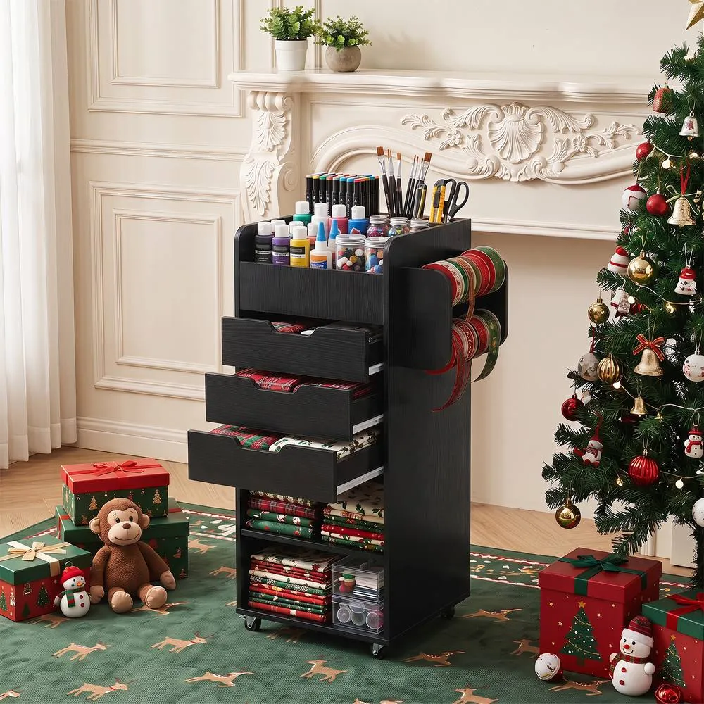 Costway Rolling Storage Cart Mobile Storage Cabinet with 3 Drawers in Black 5