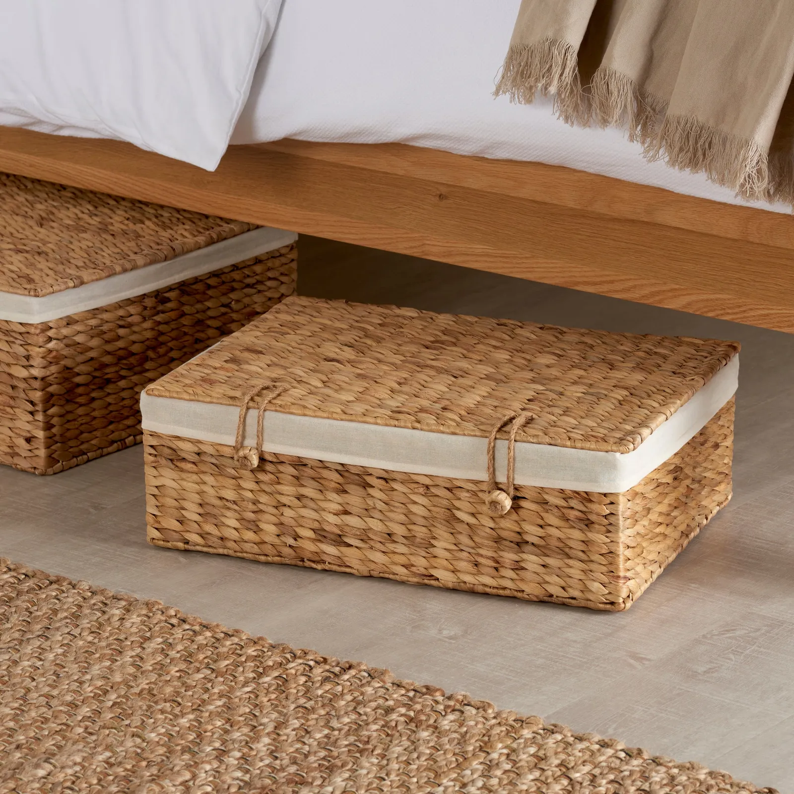 Small Water Hyacinth Storage Basket Trunk Beige