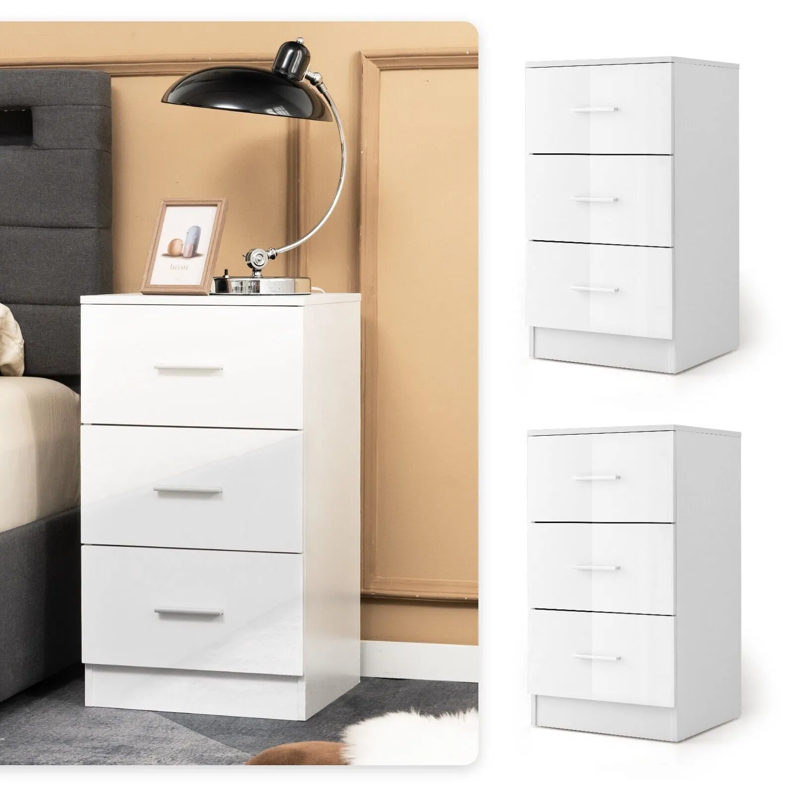 Costway 3Drawer Chest Storage Cabinet Dresser Freestanding Night Stand Organizer in White 3