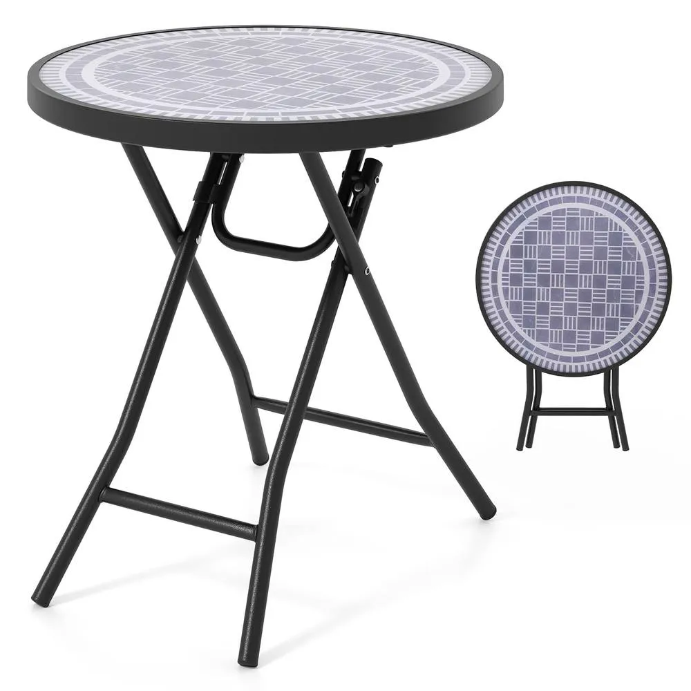 Costway Folding Glass Table Portable Patio Coffee Table w/Footpads-Grey in Grey