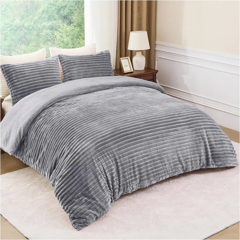 GAVENO CAVAILIA Osum Ribbed Duvet Cover Set in Grey 2