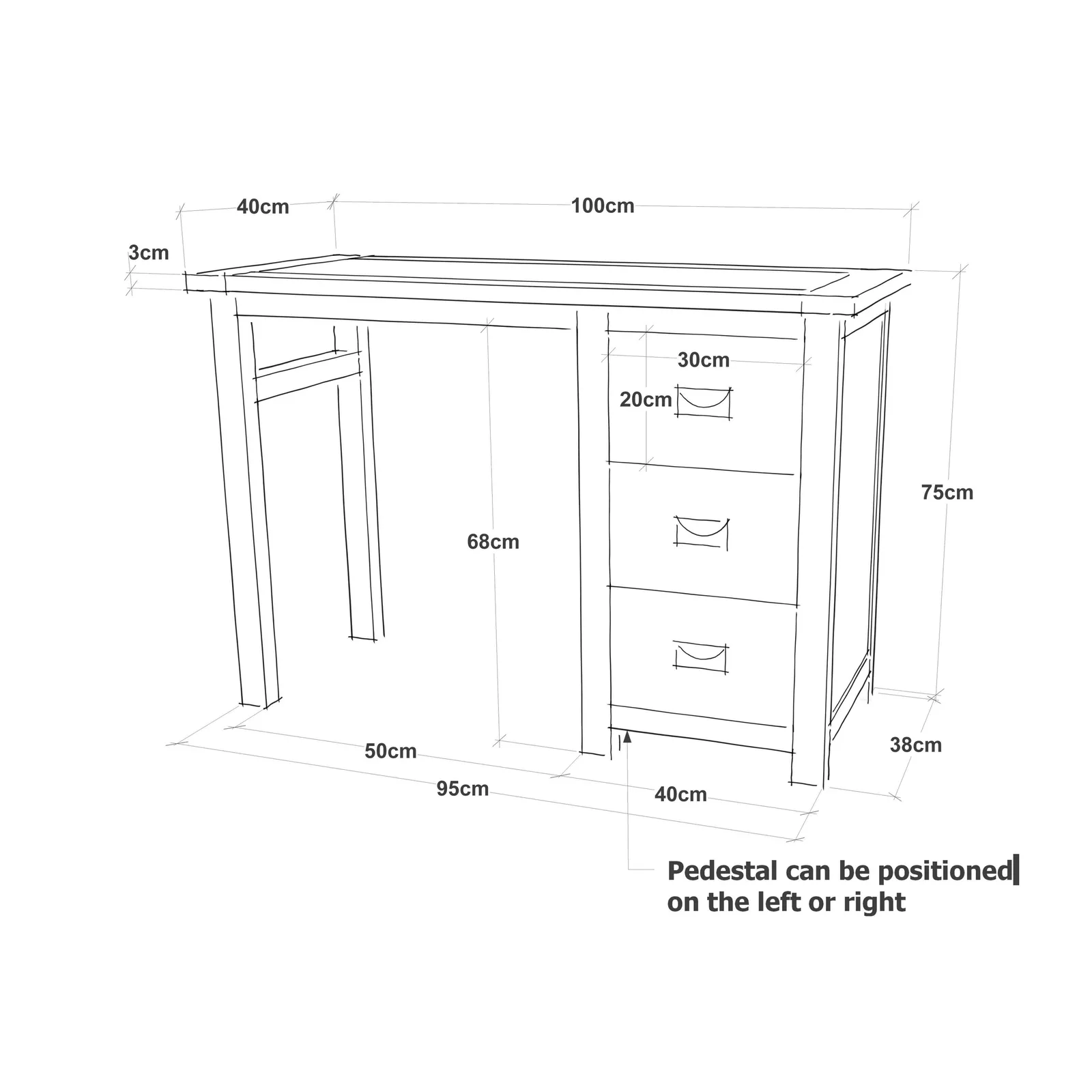 Cabinet Bits Lovere 3 Drawer Dressing Table Set Chrome Cup Handle in Off-White 6