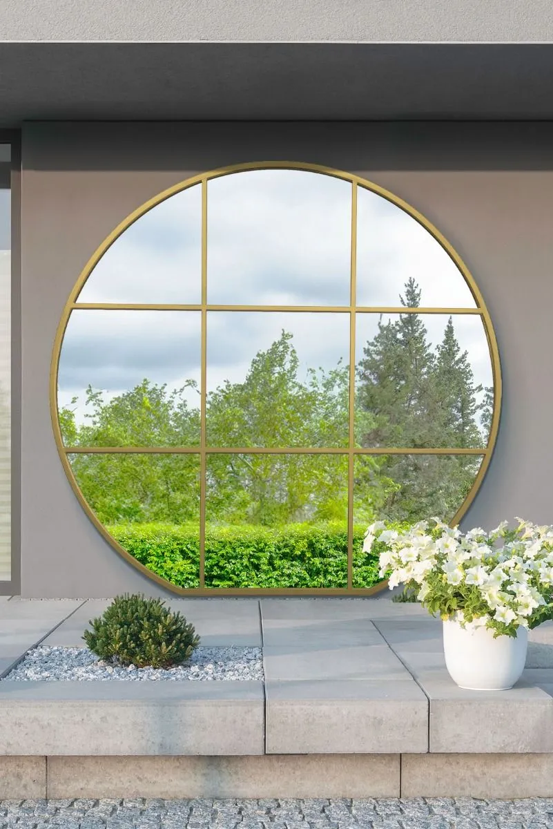 MirrorOutlet Gold Framed Flat Bottom Circular Garden Wall Mirror (189CM X 180CM)