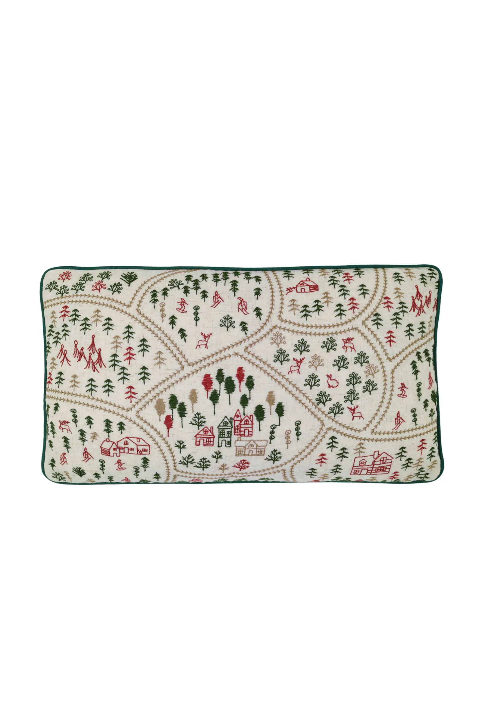 Catherine Lansfield 'Christmas Ski Village' Embroidered Cushion in Natural 3