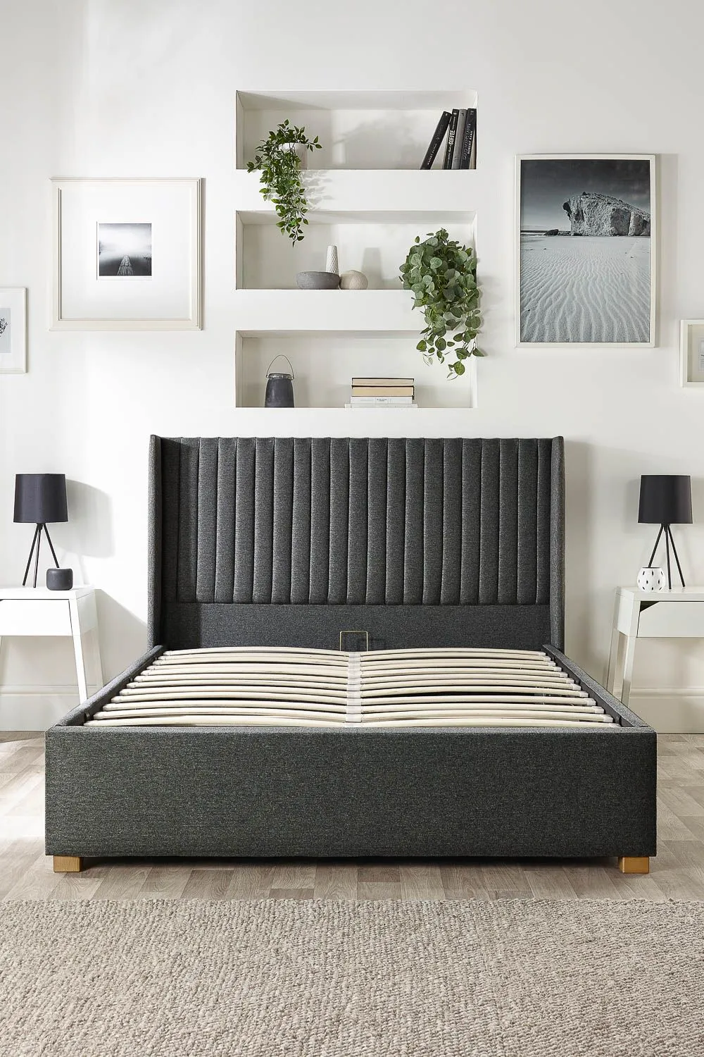 Catherine Lansfield Soho Ottoman Storage Wing Bed in Saxon Twill Fabric, Custom Made in Charcoal 6