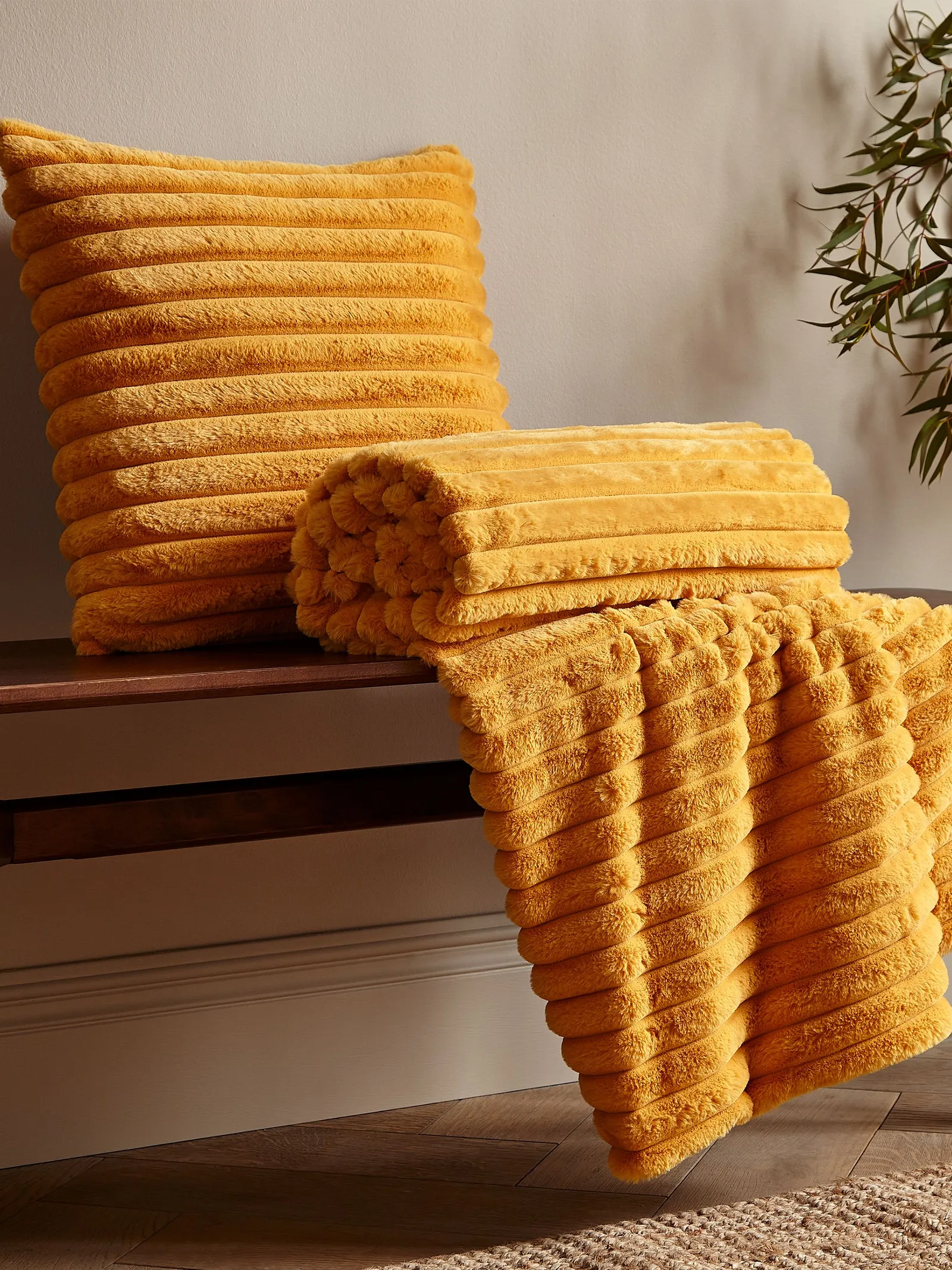Catherine Lansfield 'Cosy Ribbed' Cushion in Mustard 3