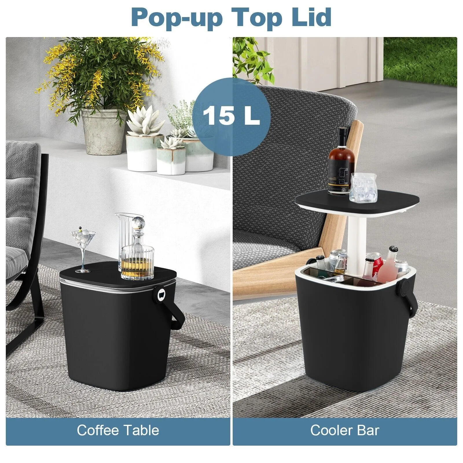 Costway 15 L Outdoor Cool Bar Table Patio Cooler Side Table with Lift Top Lid in Black 4