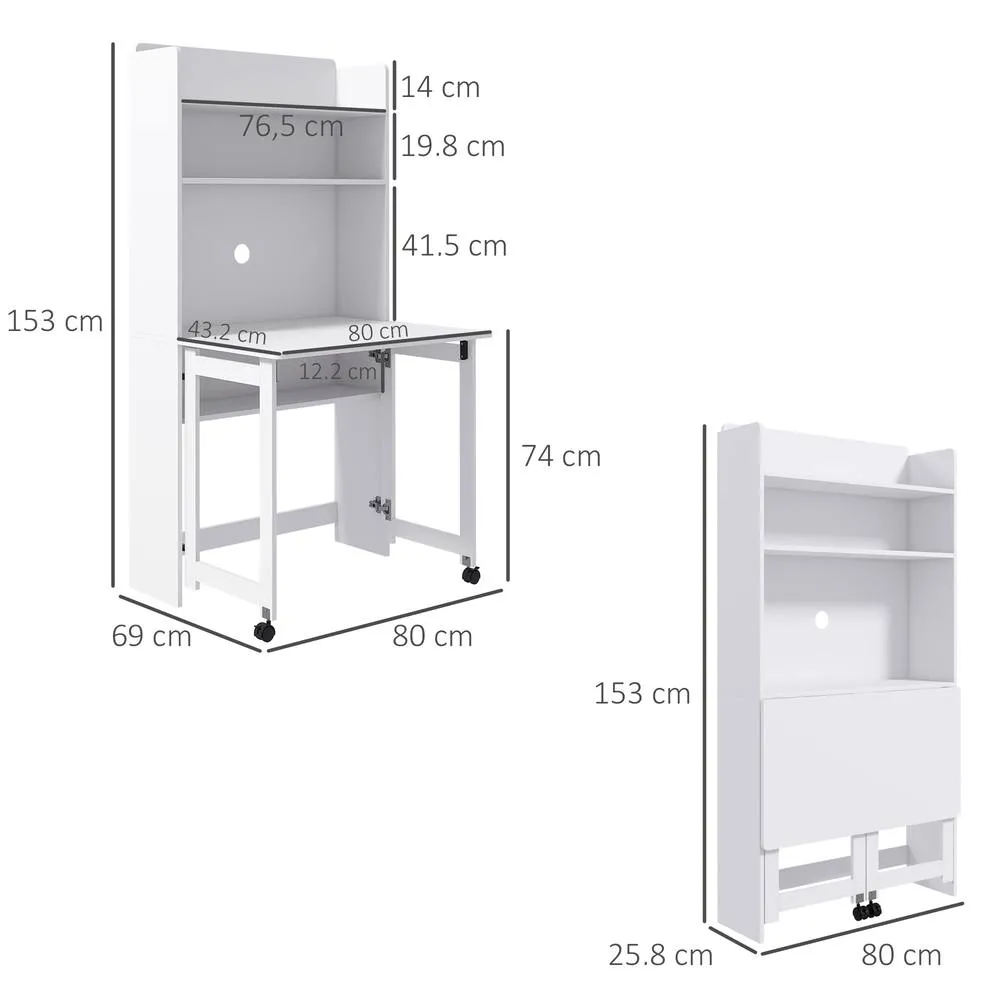 HOMCOM Writing Desk with Foldable Desktop for Bedroom, Home Office, White 3