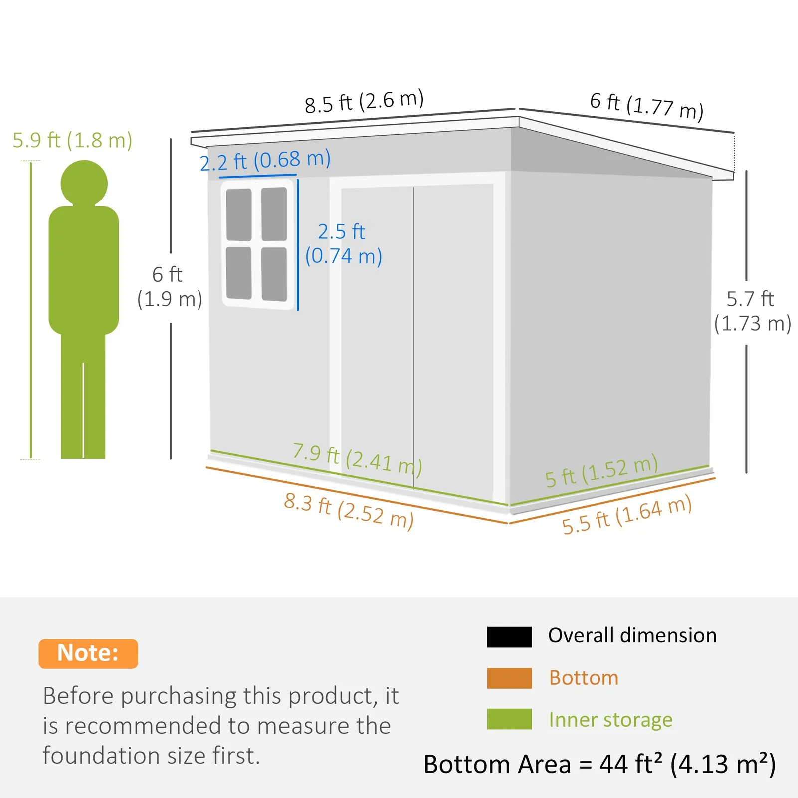 OUTSUNNY 8.5 x 6ft Galvanised Steel Garden Shed with Foundation Kit, Green 3