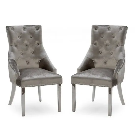Enmore Crushed Velvet Dining Chair In Champagne In A Pair