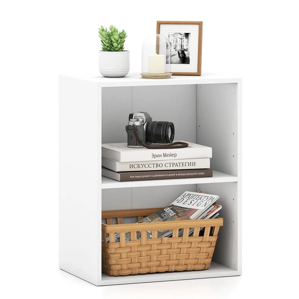 Costway 2-Cube Bookcase Modern Open Bookshelf w/ 5-Position Adjustable Shelf in White 3