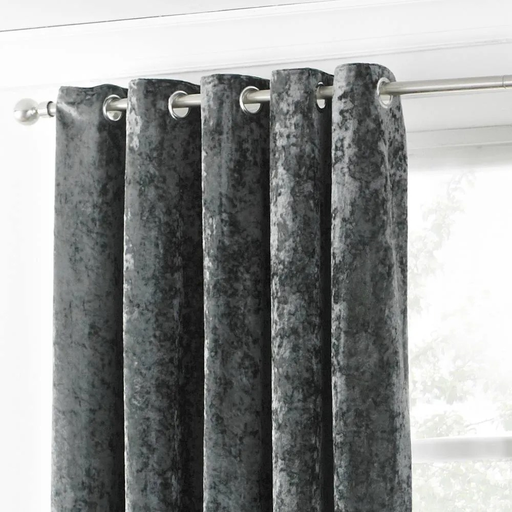 Paoletti Verona Crushed Velvet Eyelet Curtains in Metallic Silver 2