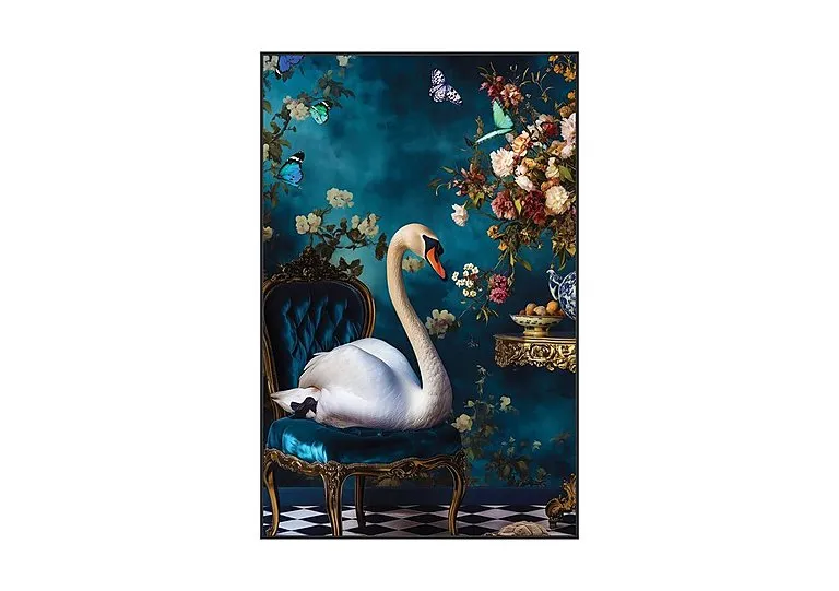 Stately Swan Velvet Framed Canvas