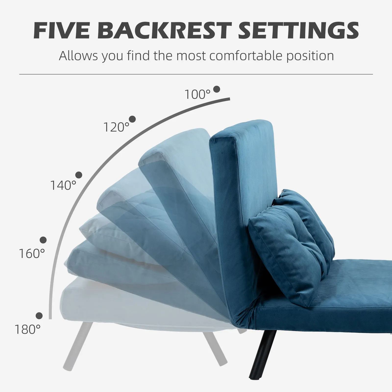 HOMCOM Click Clack Bed Settee for Living Room, Guest Room in Blue 5