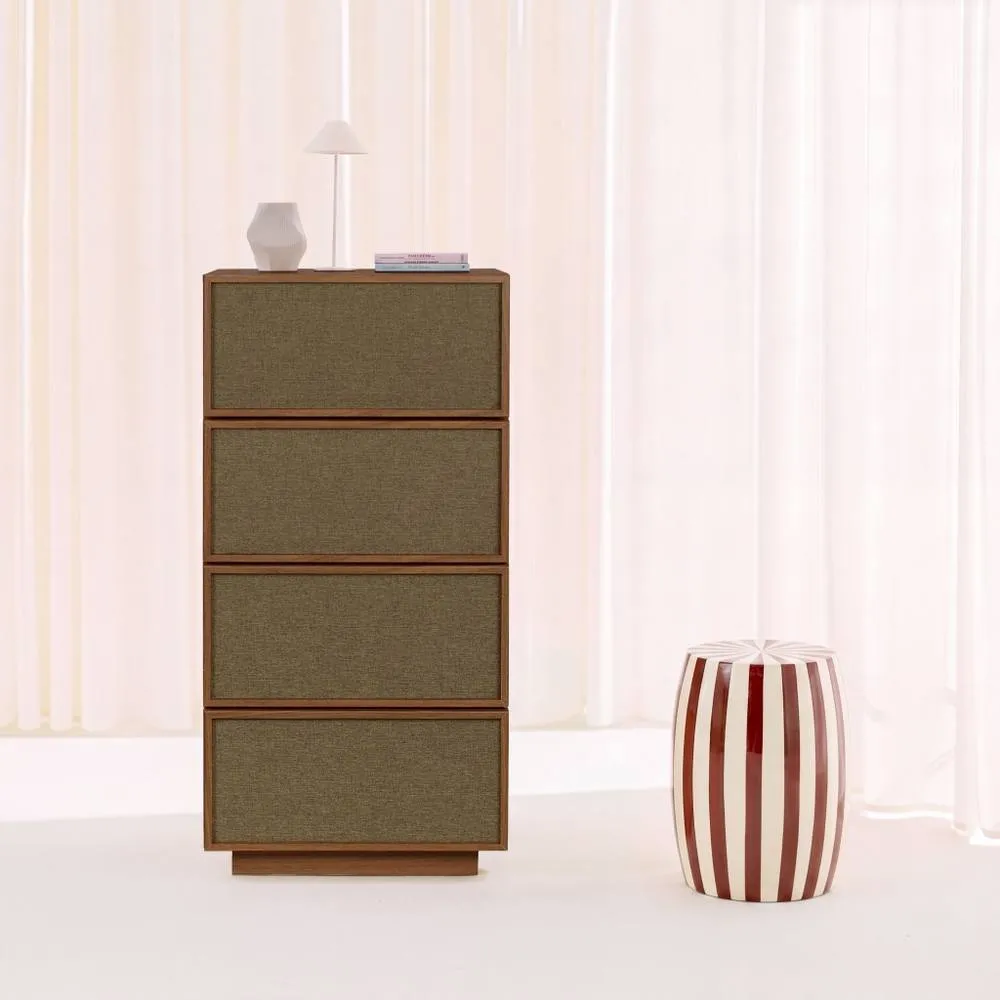 sweeek Tallboy chest of 4 drawers wood decor & fabric in Dark Brown